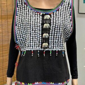 Vintage~Laos Thai Hmong Miao Embroidered Silver Elephant Top/Vest Costume